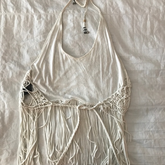 Off White Fringe Crop Top - Picture 2 of 2